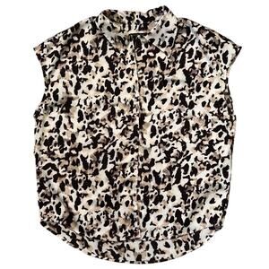 Banana Republic Sleeveless Button-Up Satin Leopard Print Top Small